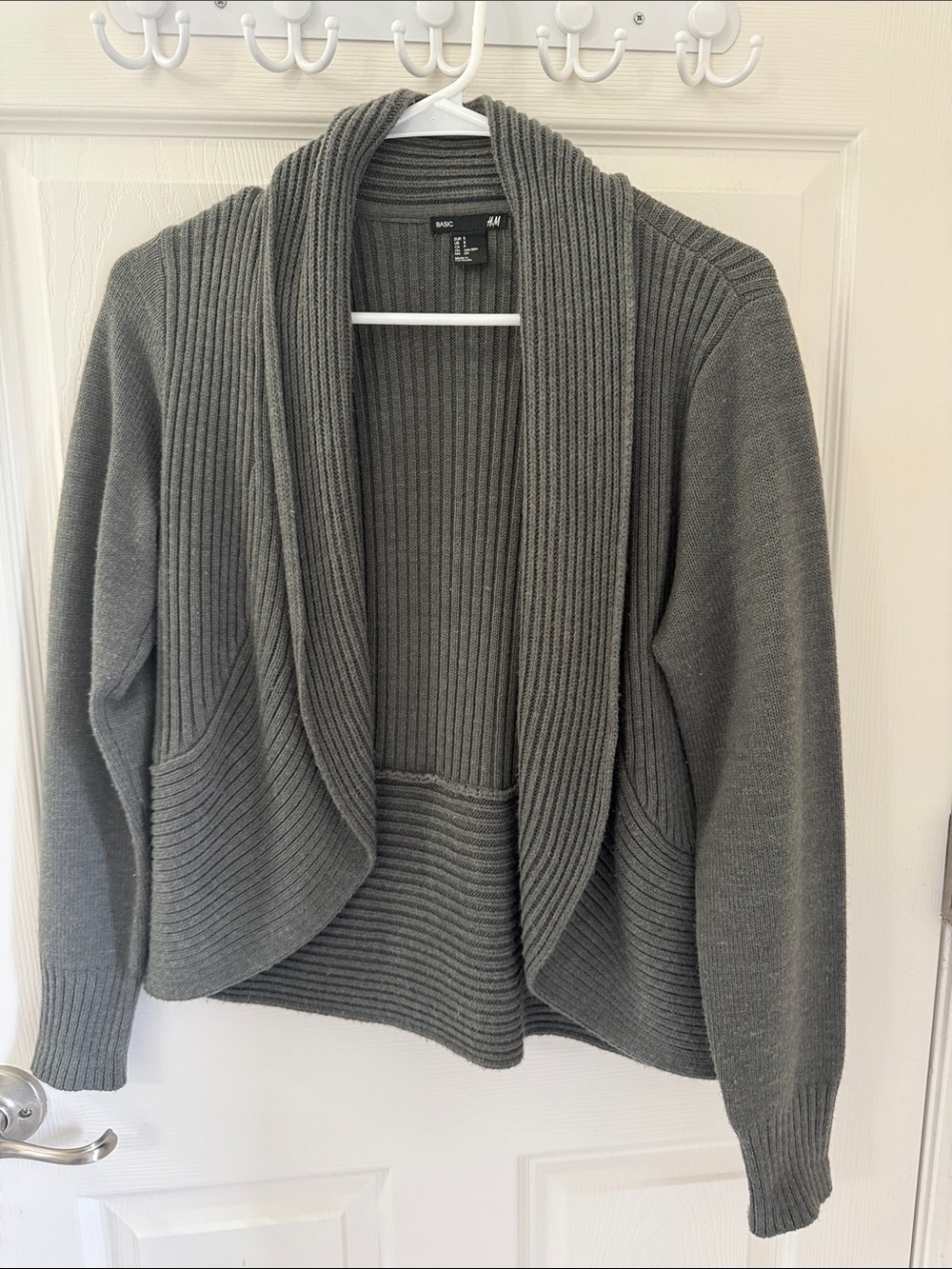 H&M Ribbed Shawl Collar Open Cardigan - Gray